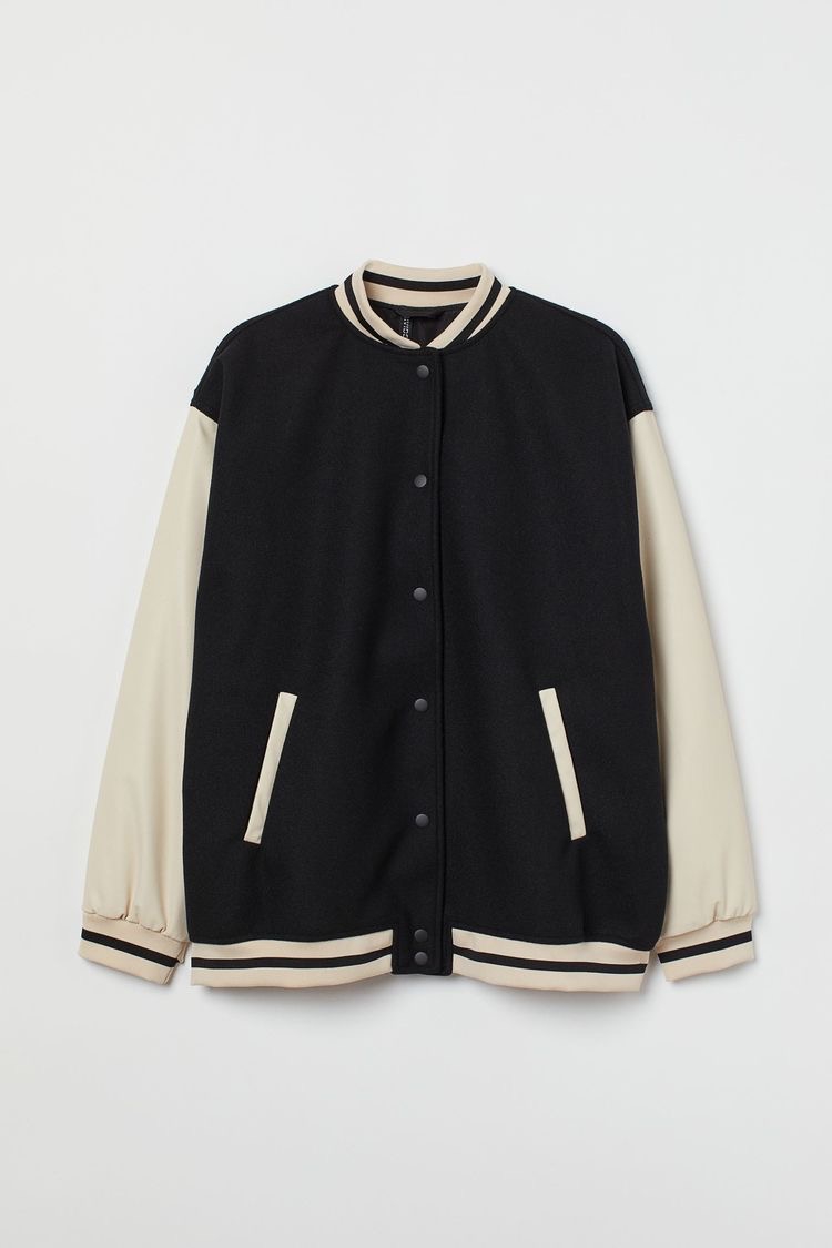 Cream and Black Varsity Jacket